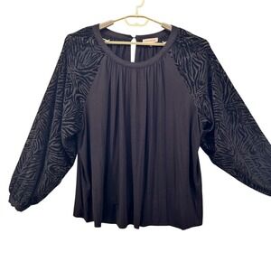 East Adeline Velvet Burnout Blouse Black‎ 2X
